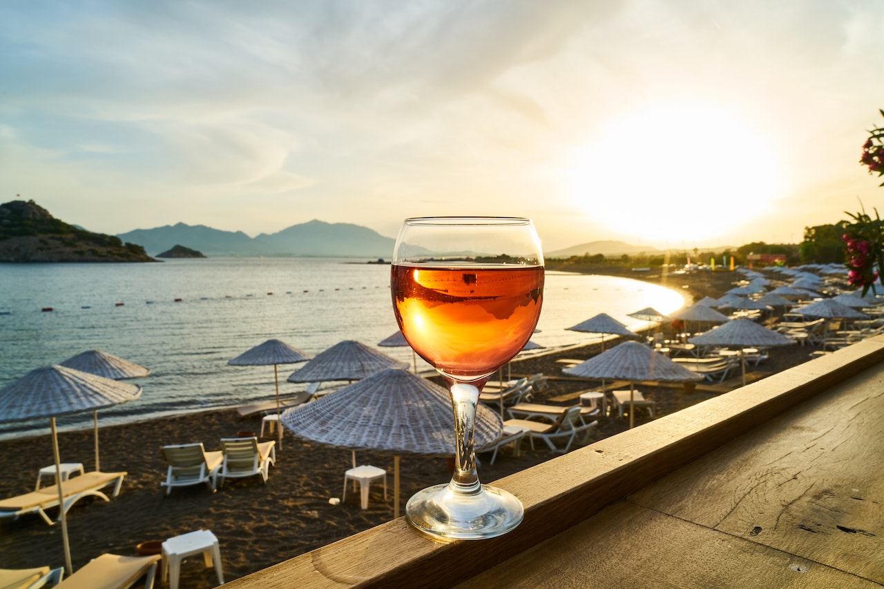 glass on sunset background
