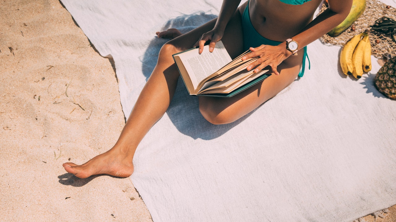 reading on a beach